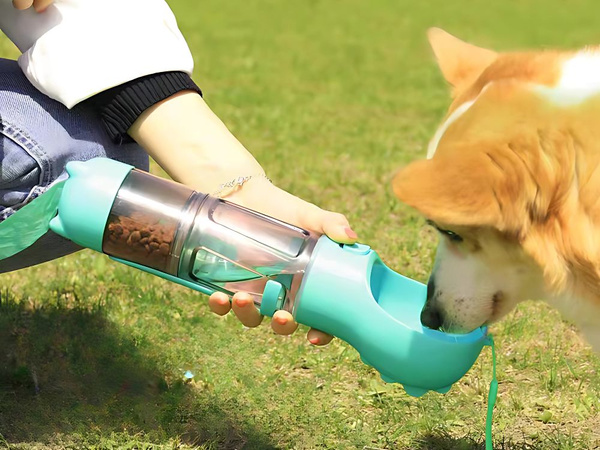 Bouteille distributeur de nourriture augeau pour chien chat bol avec distributeur de sacs 300 ml