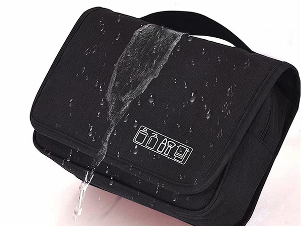 Cosmetic bag, hanging organizer for bathroom, with lock, hook and handle