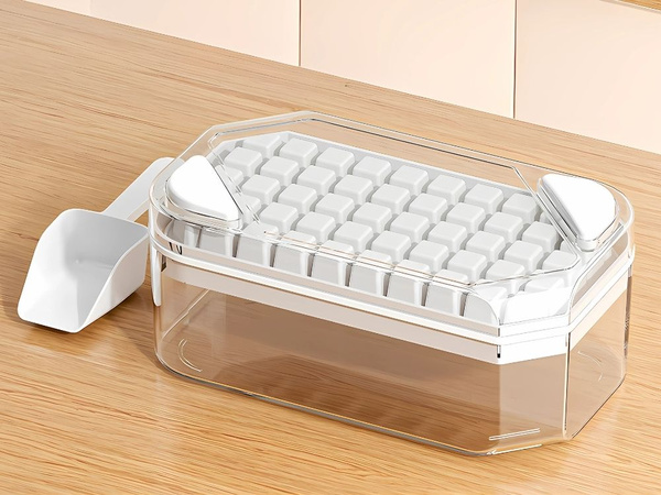Led ice cube tray 50 cubes with container with buttons and spatula