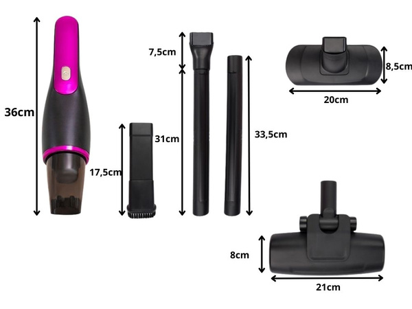 Cordless upright vacuum cleaner, bagless, powerful, lightweight, 100w, set of attachments