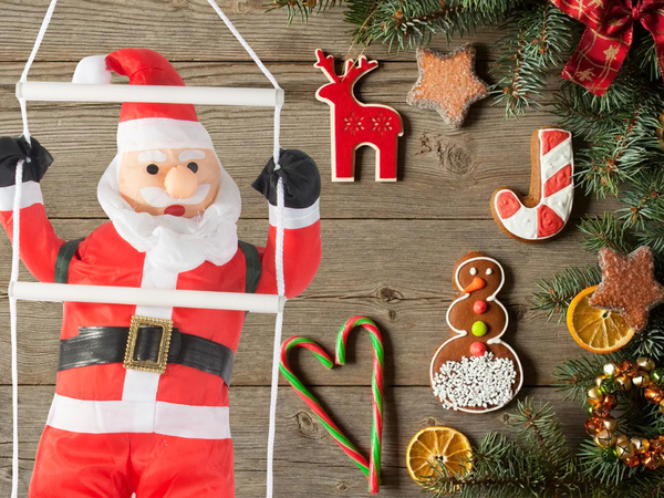 Santa claus na lestvi božična dekoracija balkon terasa dekoracija 95 cm dimnik