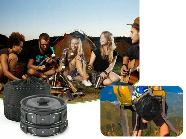 Komplet kuhinjske posode za kampiranje kemping kettle frying pan 18in1