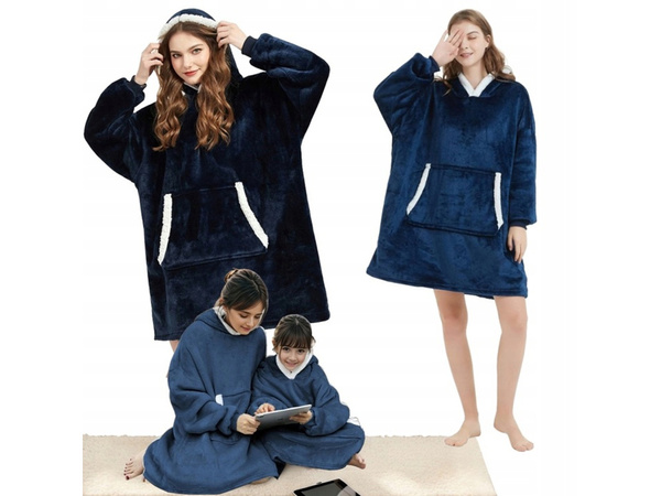 Cálida sudadera oversize manta xxl 2en1 piel gruesa suave con capucha bata