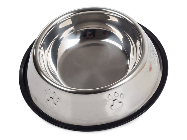 Cuenco metalico para perro gato plata sobre caucho 0.5l
