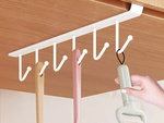 Kitchen hanging rack white metal 6 hooks for utensils hooks