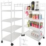 Bathroom shelf kitchen cabinet mobile shelving unit on wheels 4 levels hooks