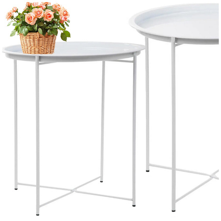 Runder klappbarer metall-couchtisch mit tablett für balkon terrasse loft weiss