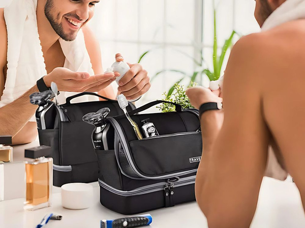 Potovalna kozmetična torba ogranizer s kavljem velika unisex nepremočljiva črna