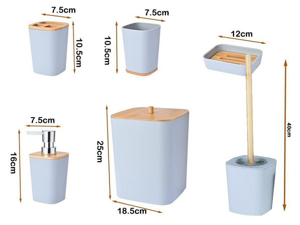 Set de baño cepillo de baño wc dispensador de jabón cestilla de bambú 5