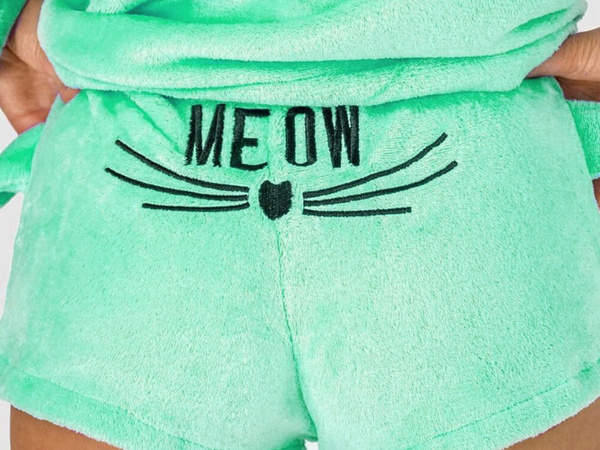 Pyjama femme chaud deux pièces avec capuche doux en peluche short xl