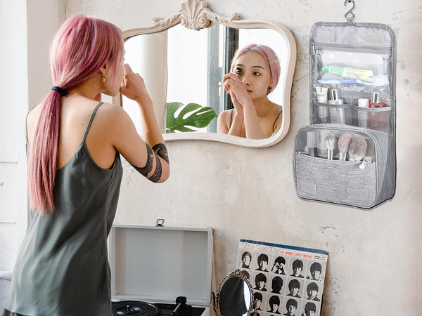 Kosmetyczka podróżna wisząca organizer do łazienki zamek haczyk rączka