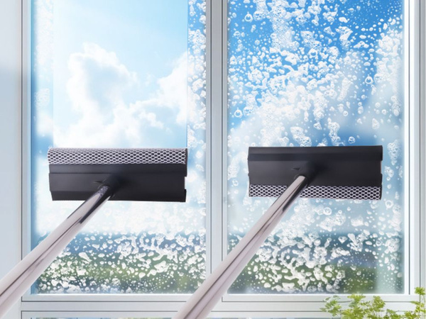 Window cleaner squeegee with sponge telescopic pole for windows mirrors floors