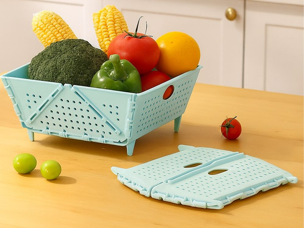 Fruit and vegetable basket, organiser, colander, foldable tray, plastic basket