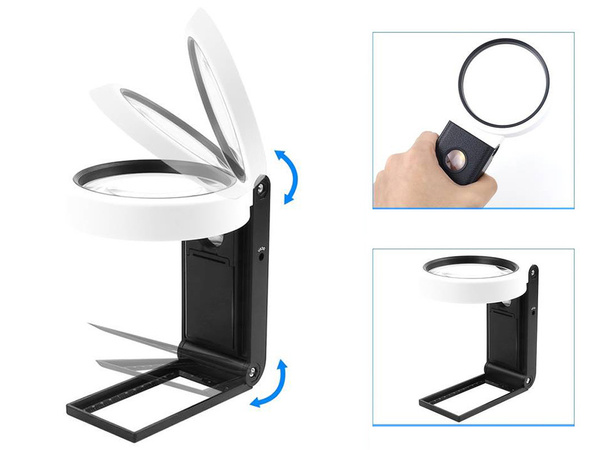 Sulankstomas juvelyrinis didinamasis stiklas 10x 25x 6 led 2 uv skalė