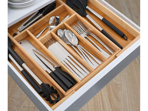 Cajón organizador cubiertos de cocina bambú 8 compartimentos xl