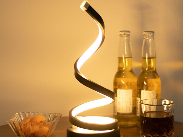 Lámpara LED espiral de escritorio y mesa, 3 colores de luz, USB, regulación de intensidad