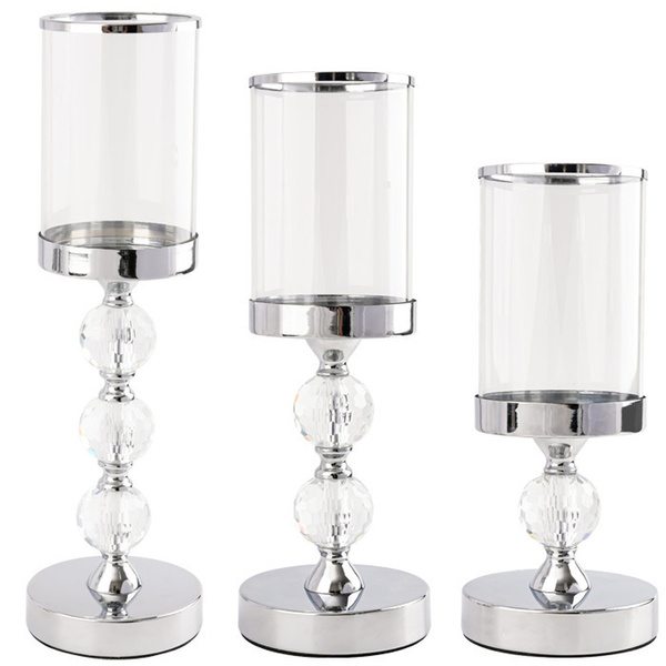 Kerzenhalter glamour metall kristallglas set chrom 3 stück