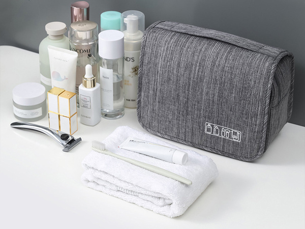 Cosmetic bag, hanging organizer for bathroom, with lock, hook and handle