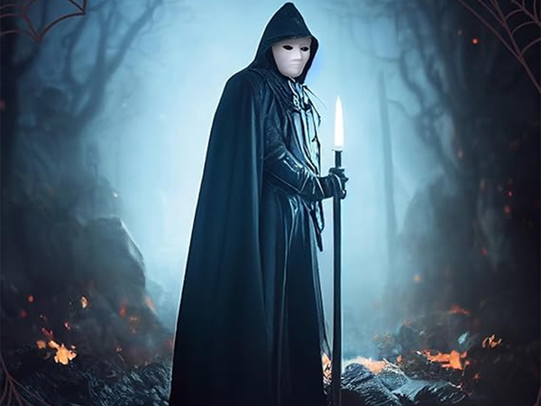 Peleryna halloween długa czarna płaszcz z kapturem przebranie strój kostium