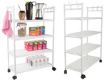 Bathroom shelf kitchen cabinet mobile shelving unit on wheels 4 levels hooks