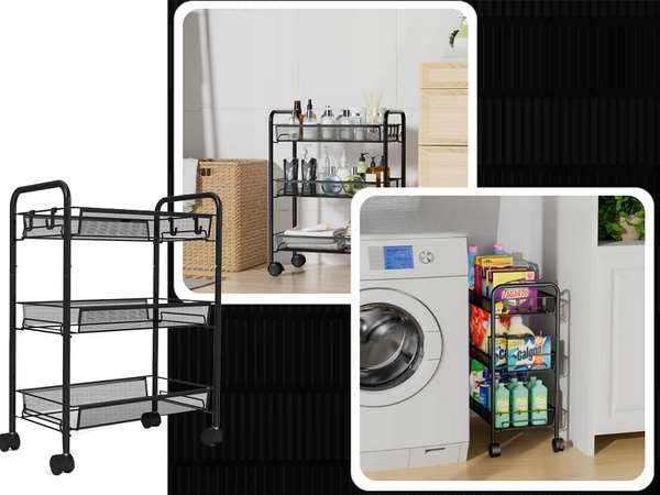 Koupelnová polička kuchyňská skříňka na kolečkách kovový stojan tři úrovně 3