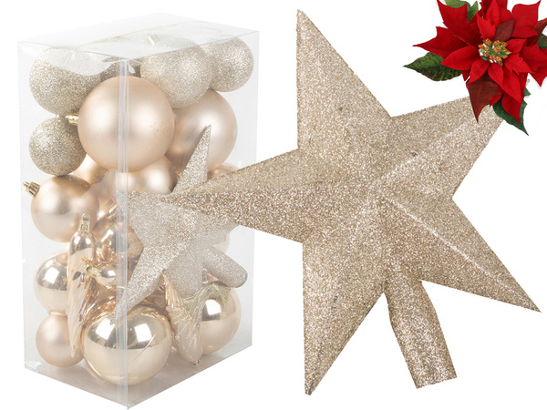 Pom de crăciun baubles crăciun aur sclipici stea sclipici 8 / 6 / 5