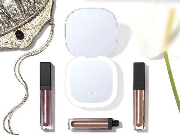 Miroir de maquillage avec éclairage led pliable x5 pour sac de voyage