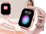Montre connectée pour femme et homme, bracelet en caoutchouc, sport, Bluetooth, appels, rose