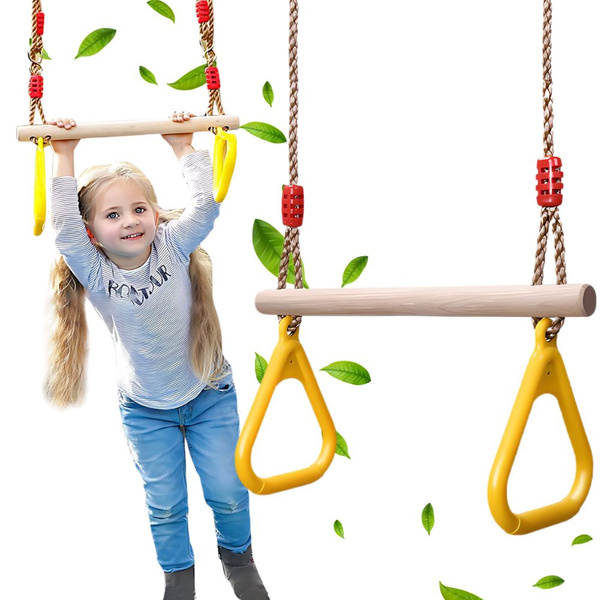 COLUMPIO INFANTIL DE MADERA PARA JARDÍN TRAPECIO GIMNÁSTICO CON ASAS