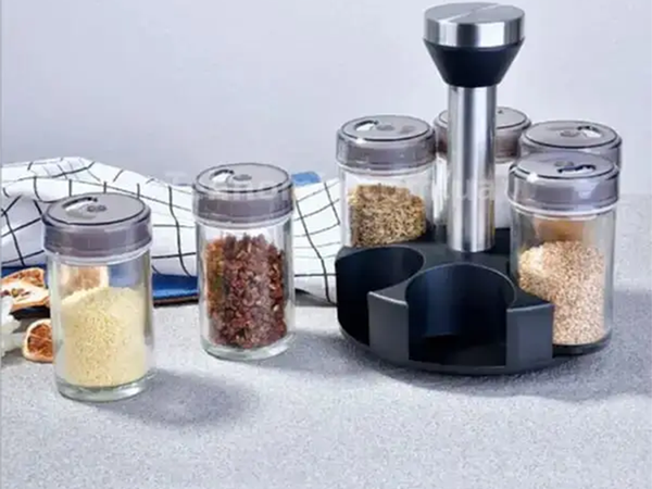 Organizator za začimbe vrtljive steklene posode 6 kosov začimbna sol