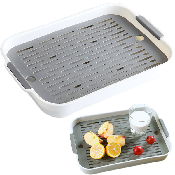 Tava de bucătărie cu două straturi și scurgere pentru vase, legume, fructe, plastic