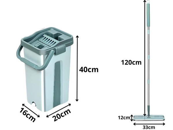 Mop plano con cubo plegable de microfibra rastral para suelos 2 capas