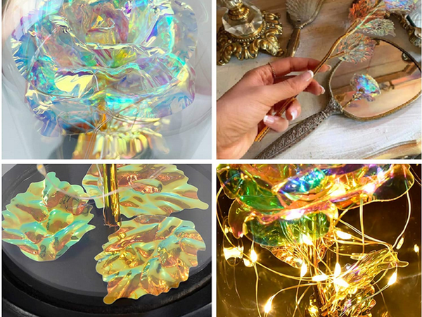 Trandafir veșnic în sticlă cadou condus cutie luminoasă sticlă bază de lemn.