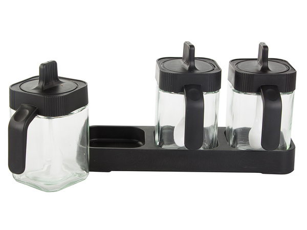 Glass spice containers with food spoon set of 3 pieces