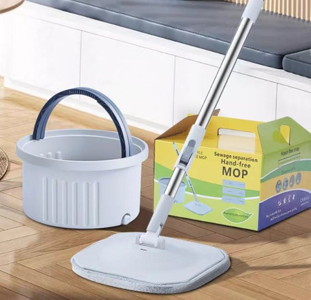 Lame ruudukujuline mop koos pöörleva ämbriga äravool mikrofiiberkattega