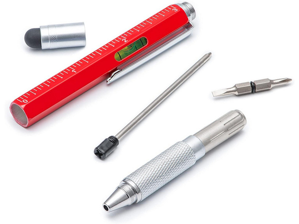 Multifunkčné pero skrutkovač multitool 6v1 vodováha klip