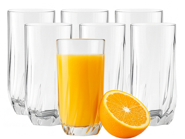 6 aukštų tiesių stiklinių rinkinys šaltiesiems gėrimams, 340 ml