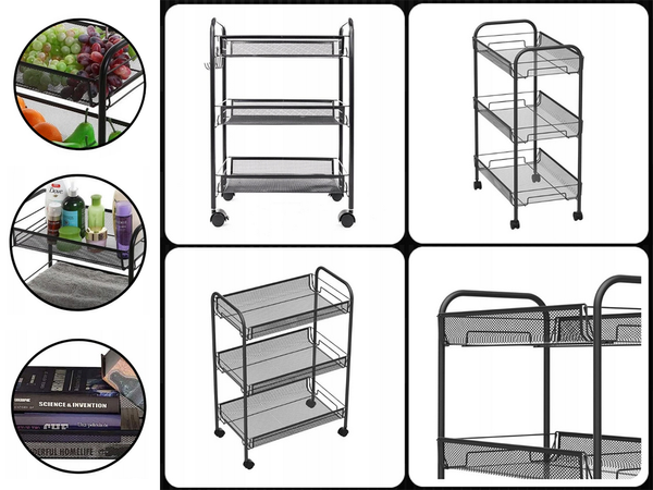 Bathroom shelf kitchen cabinet on wheels metal rack three levels 3
