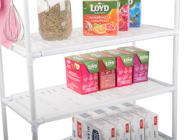 Bathroom shelf kitchen cabinet mobile shelving unit on wheels 4 levels hooks