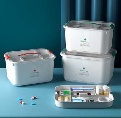 Trousse à pharmacie domestique contenant pour médicaments organiseur avec cartouche et poignée avec fermeture