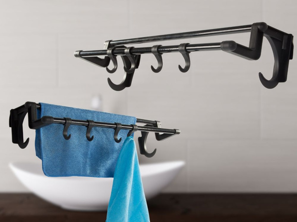 Bathroom hanger black for towels and accessories 40cm without drilling 4 hooks