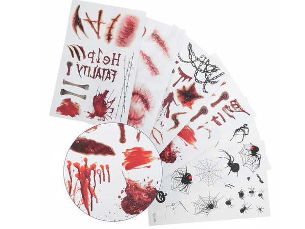 Tatouages halloween faux réaliste lavable temporaire déguisement sang
