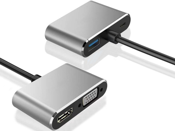 Adapteris usb-c uz hdmi 4k vga hub usb 3.0 usb-c barošanas adapteris