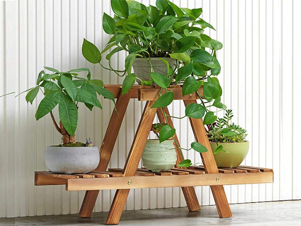 Flowerbed stand wooden flower pot two-storey shelf