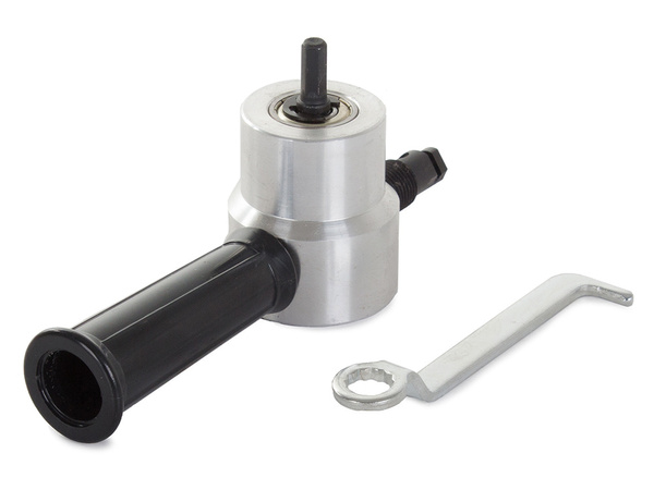 Sheet metal cutting attachment scissors on drill