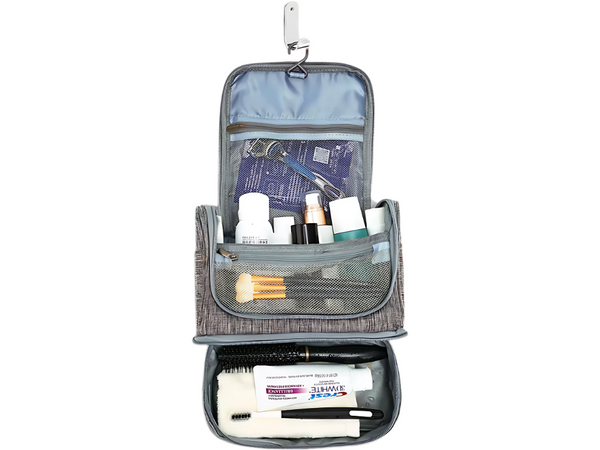 Travel cosmetic bag ogranizer with hook large unisex waterproof grey