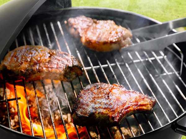 Charcoal garden briquette grill wheels round lid lockable portable