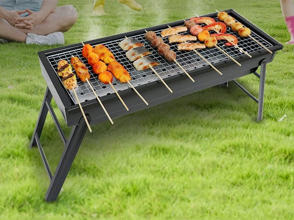 Cestovní gril přenosný skládací kufr na dřevěné uhlí kempování bbq velký