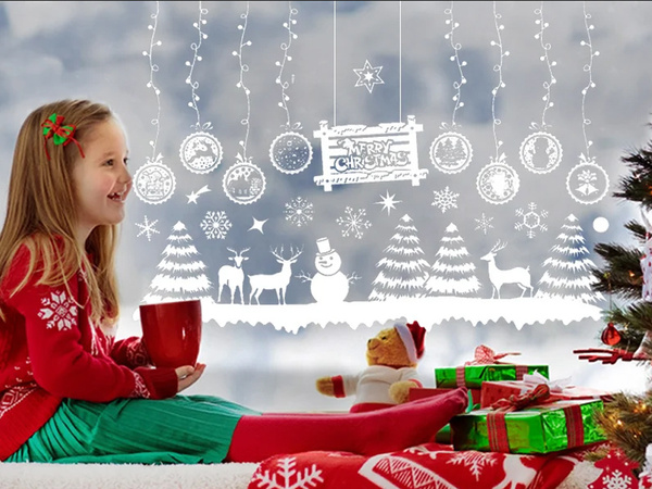 Рождественские наклейки на окна рождественские елки