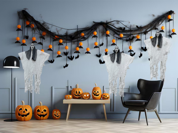 Halloweenska dekorácia závesná dekorácia maska ducha výkrik kostlivca fantóm 90 cm